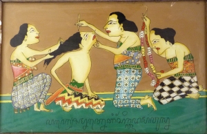 A glass painting of the same scene, produced in central Java, ca.1998.